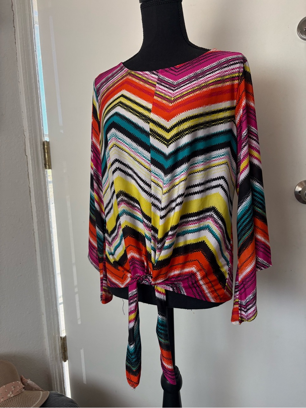 Bright Multicolor Chevron Tie-Front Women's Top